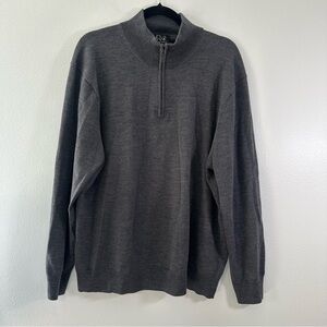 Jos A Bank Traveler Men’s XL Merino Wool Pullover Gray Sweater Quarter Zip